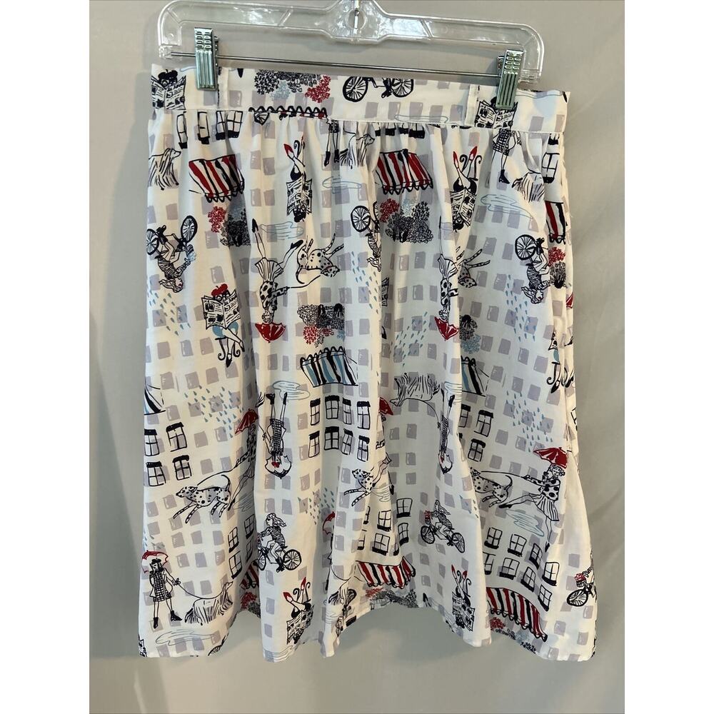 ModCloth Circle Skirt Sz Large dogwalker print City Coquette Cotton Pockets